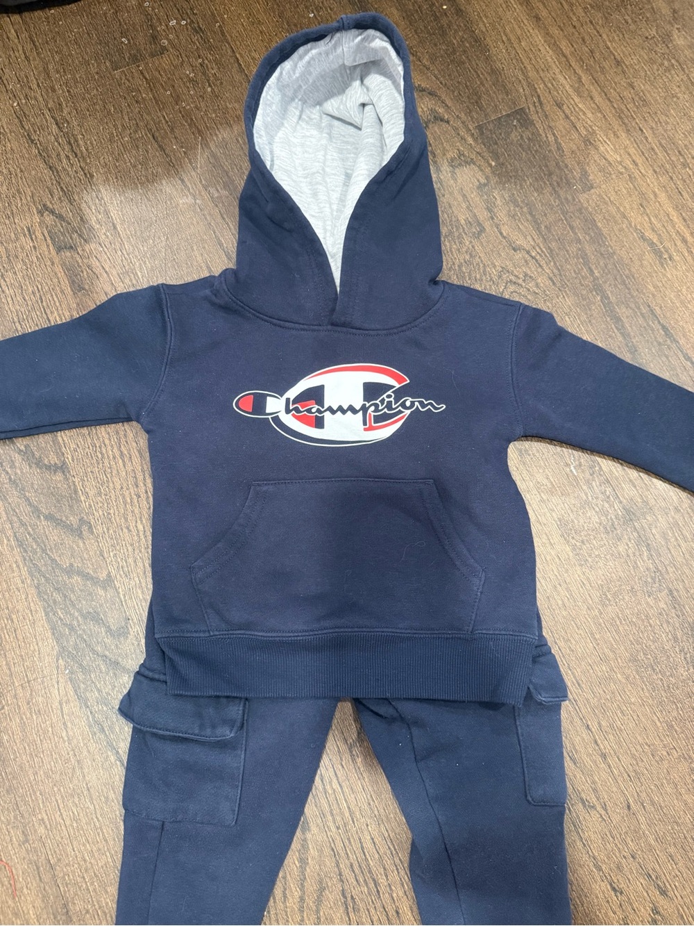 Champion Kids Navy Hoodie with Red & White Logo
